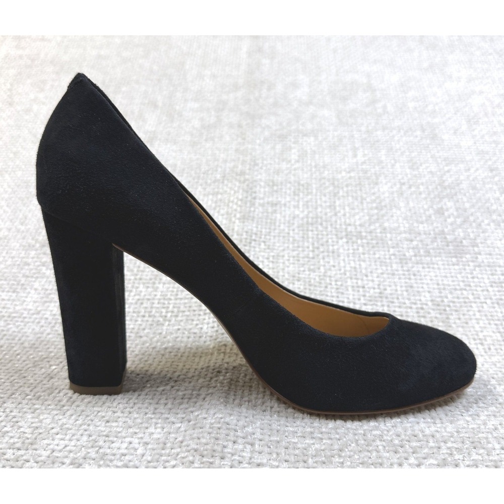 J.Crew Black Suede Block Heel Pumps Womens Size 9 Round Toe Leather Sole